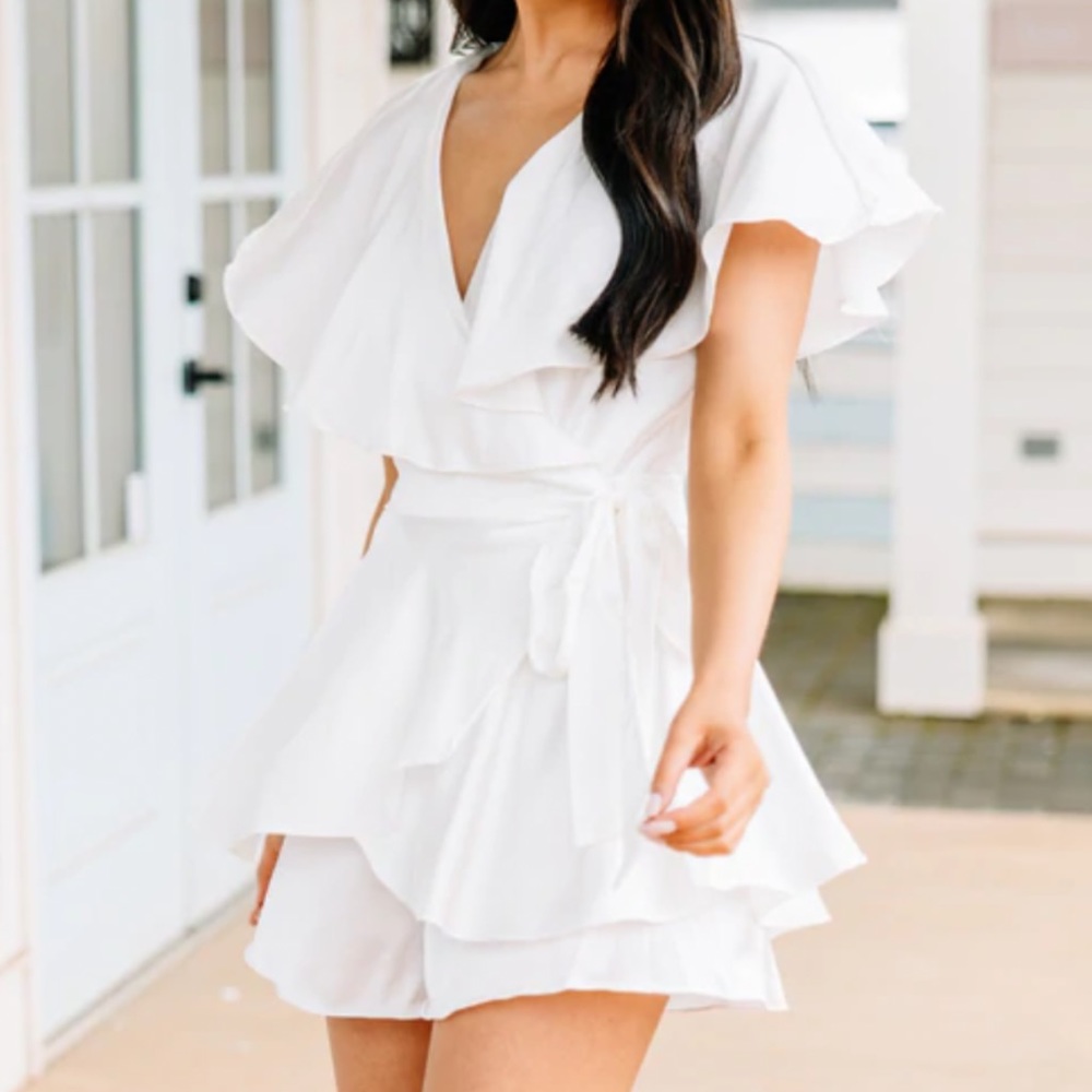 White Ruffled Romper - Picture 3 of 3